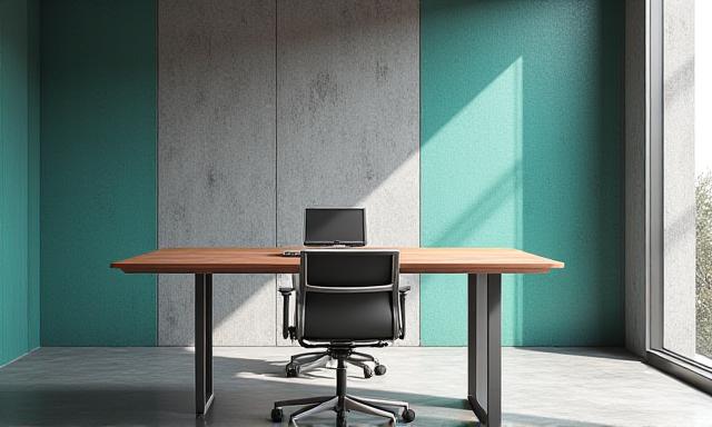 Brutalistic office setup with vibrant accents